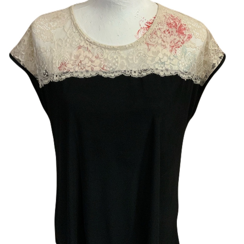 faith and joy by Monteau Black and Cream Lace Women's Blouse